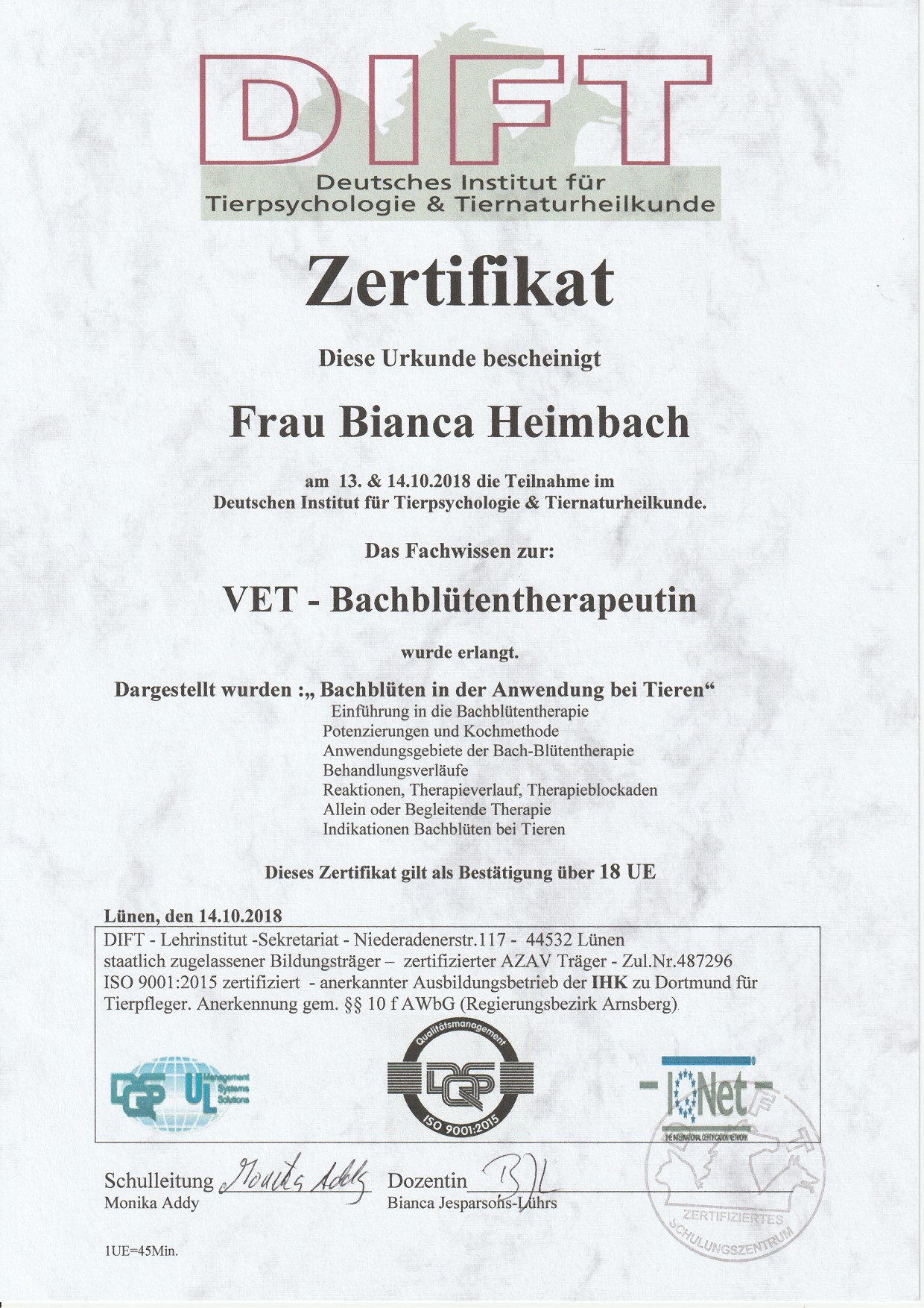 Bachblütentherapeutin-Zertifikat
